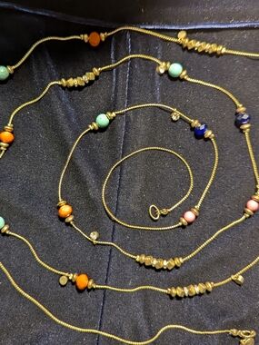 Gold-Tone Multi-Bead Long Necklace with Colorful Accent Beads 61"
